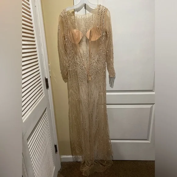PoshbyV Cara Nude Embellished Gown Size Medium